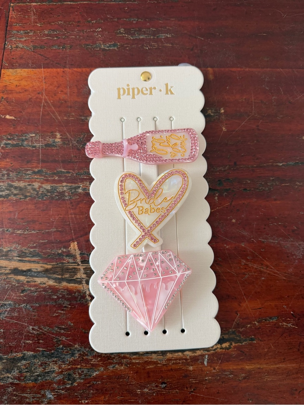 Piper Pink Sparkle Bridal Hair Clips - Champagne Bottle, Heart & Diamond Set